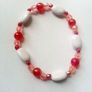 Brățară de mărgele pentru fetițe, roz cu alb și roșu