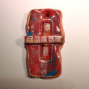 Pandantiv ceramic fantezie roșu și albastru