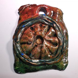 Pandantiv ceramic fantezie verde, albastru și roșu