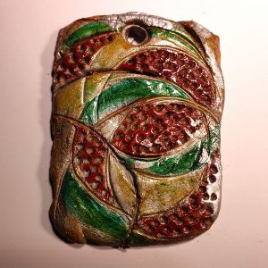 Pandantiv ceramic fantezie verde, galben și rosu