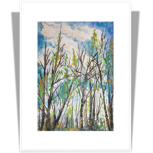 Art print A5 cu passepartout A4 Peisaj pădure de mesteacăn