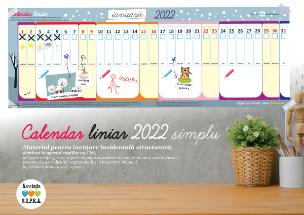 Calendar printabil 2022 pentru copii - simplificat