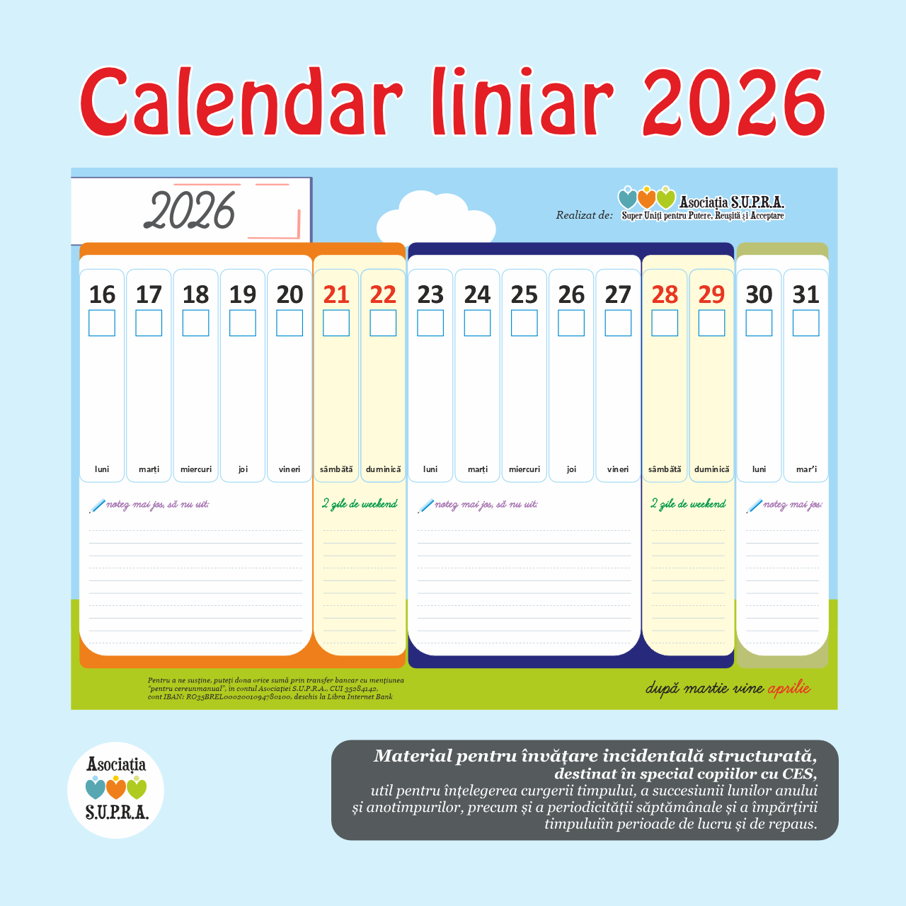 Calendar 2026 printabil pentru copii (PDF) - imagine 3
